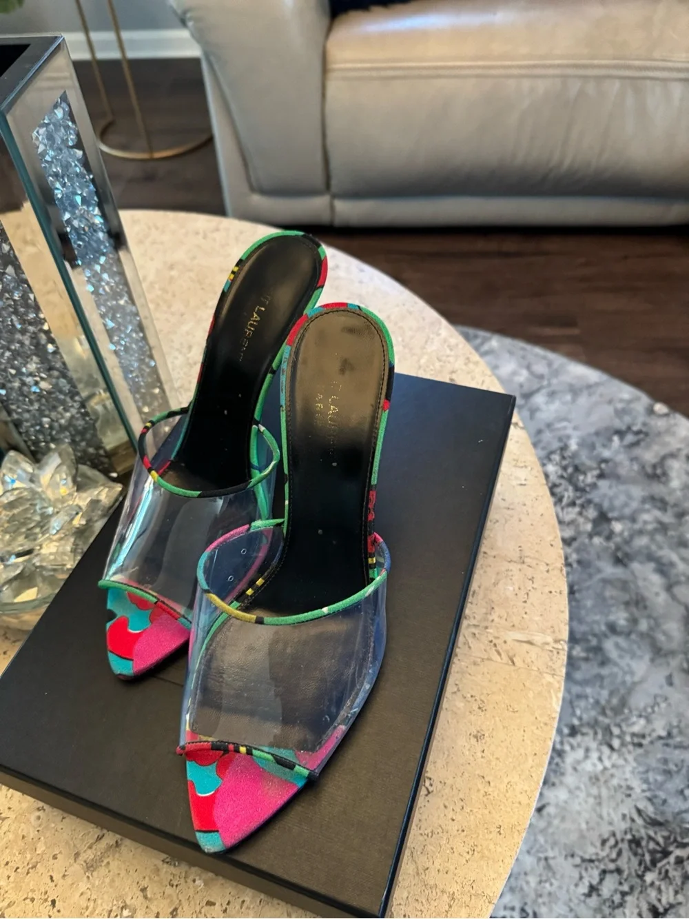 Saint Laurent Printed PVC Mule Heels Sandals - Picture 15 of 16